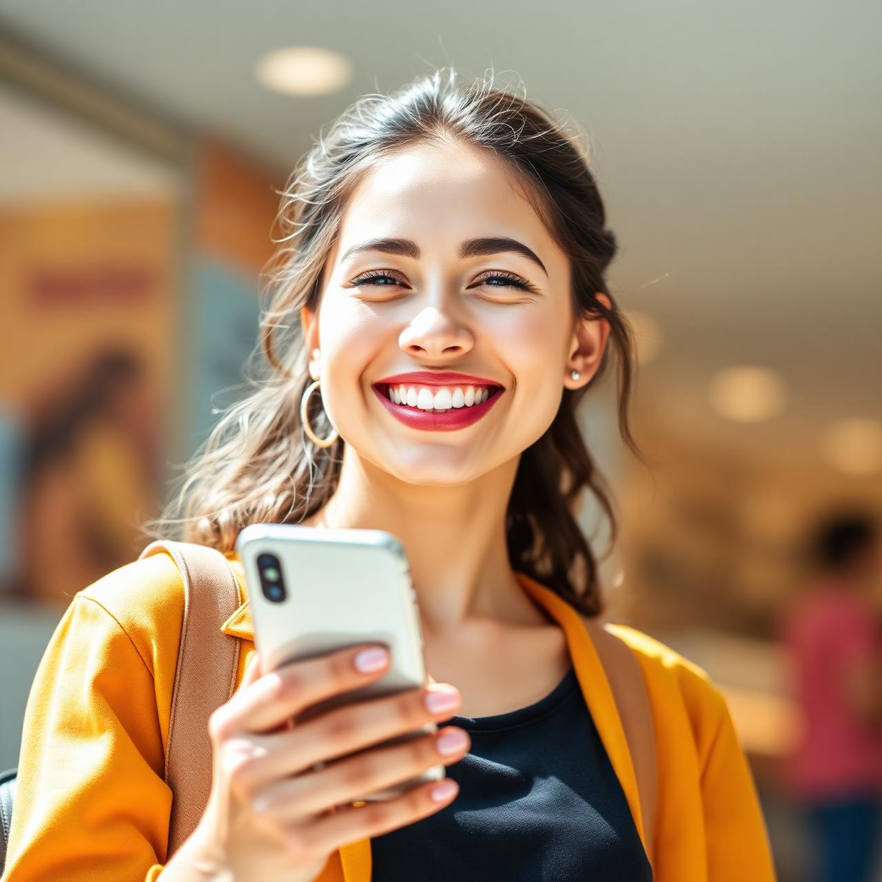 Persona sorridente con smartphone